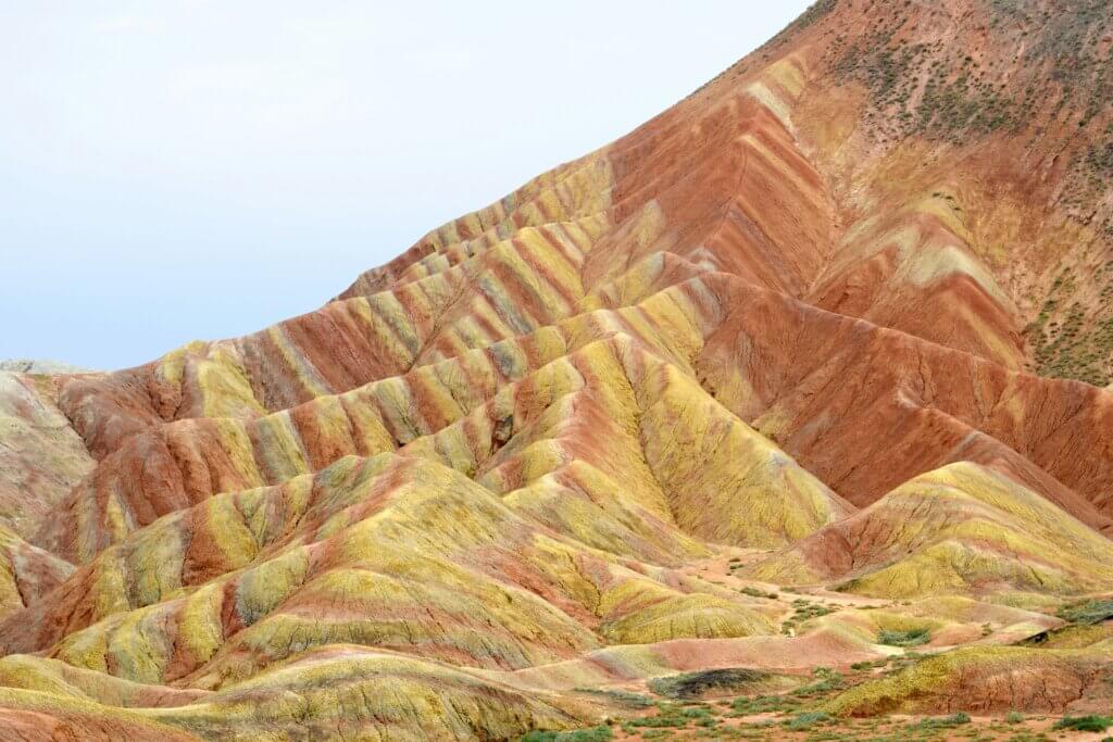 Colorful rainbow mountains with layered rock formations in Zhangye, China.